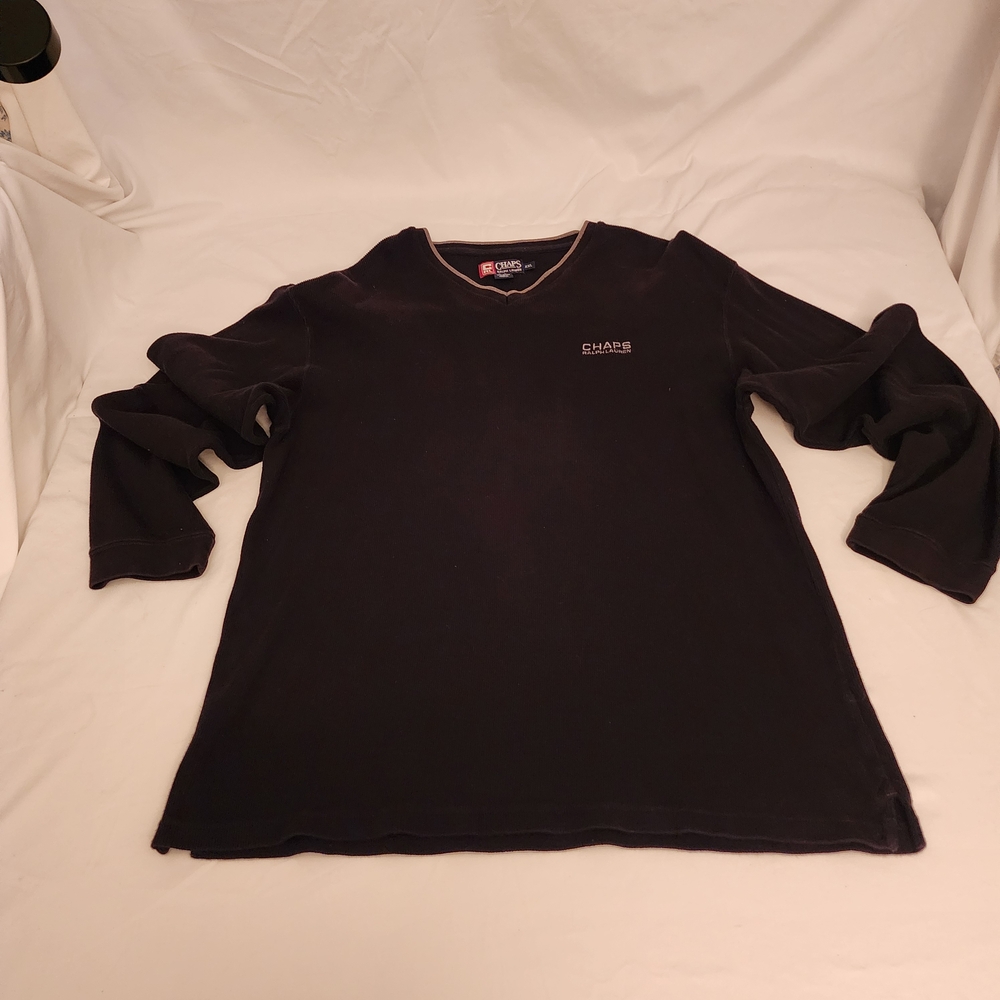 Ralph Lauren Chaps Vintage Black V-Neck Y2K Retro Sweater. Size XXL